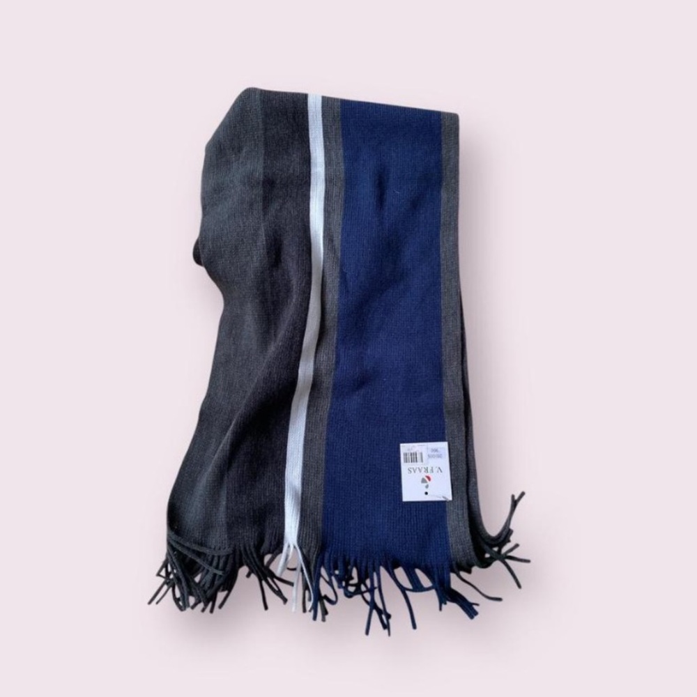 Striped Navy Scarf with Fringe Unisex